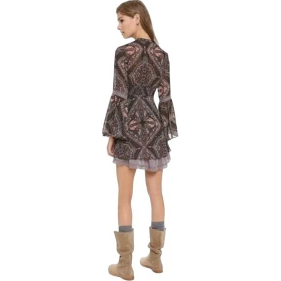 Free People Bell Sleeve Empire Waist Paisley Print Mini Dress - Picture 8 of 11
